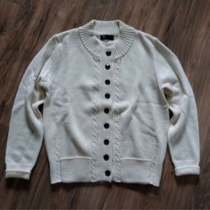 Kancy Kole Cream Colored Knit Mock Neck Button Up Cardigan Size L